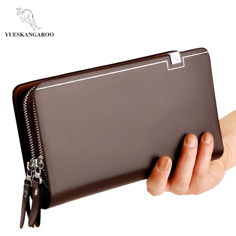 New Fashion Men's Day Clutch Double Zippers Business Purse Male Big Capacity Handbag Soft Long Wallet Phone Case Card Holder