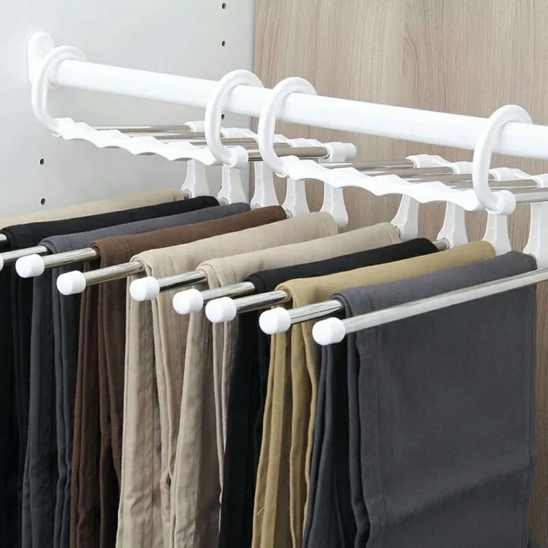 

5 in 1 Multi-functional Trouser Storage Rack Adjustable Pants Tie Storage Shelf Closet Organizer Stainless Steel Clothes Hanger