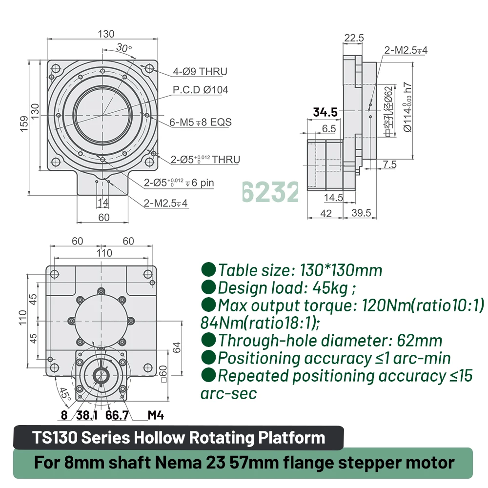 Поворотный позиционер, полая вращающаяся платформа, редуктор, поворотная позиционирующая индексирующая пластина для шагового серводвигателя 42-110 40-130 мм