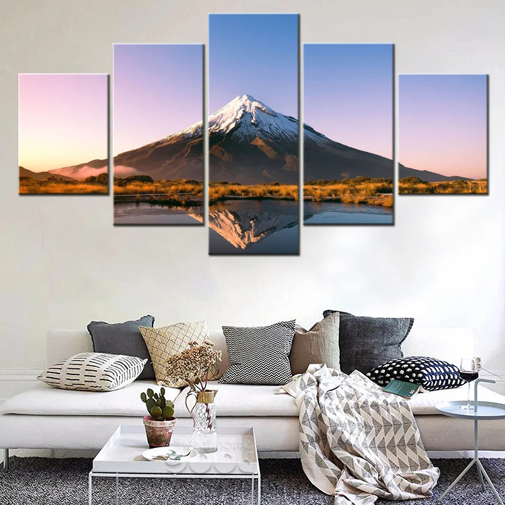 

5 Pieces Canvas Wall Arts Landscape Poster Painting Mount At Lake Nature Wallpaper Home Decoration Living Room Picture Artwork