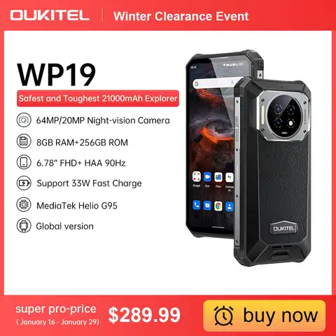 Смартфон Oukitel WP19, прочный, с функцией ночного видения, 21000 мАч, 8 ГБ, 256 ГБ, камера 64 м, 90 Гц Helio G95