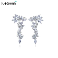 luoteemi new brilliant clear cz micro paved elegand long stud earrings for women bridals wedding earring fashion party jewelry
