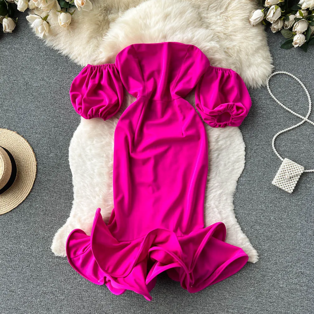 

Элегантное пикантное платье с высокой талией и вырезом лодочкой, платье с коротким рукавом-фонариком для отпуска, облегающее женское платье с драпировкой