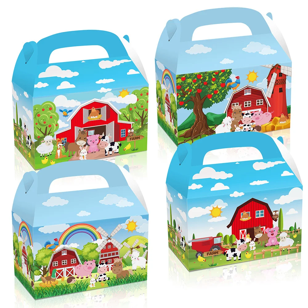 

24 шт., сумки для подарков на ферме, день рождения, сувениры, коробка для угощений, подарочная сумка для конфет, ферма, животные, сарай, тематич...