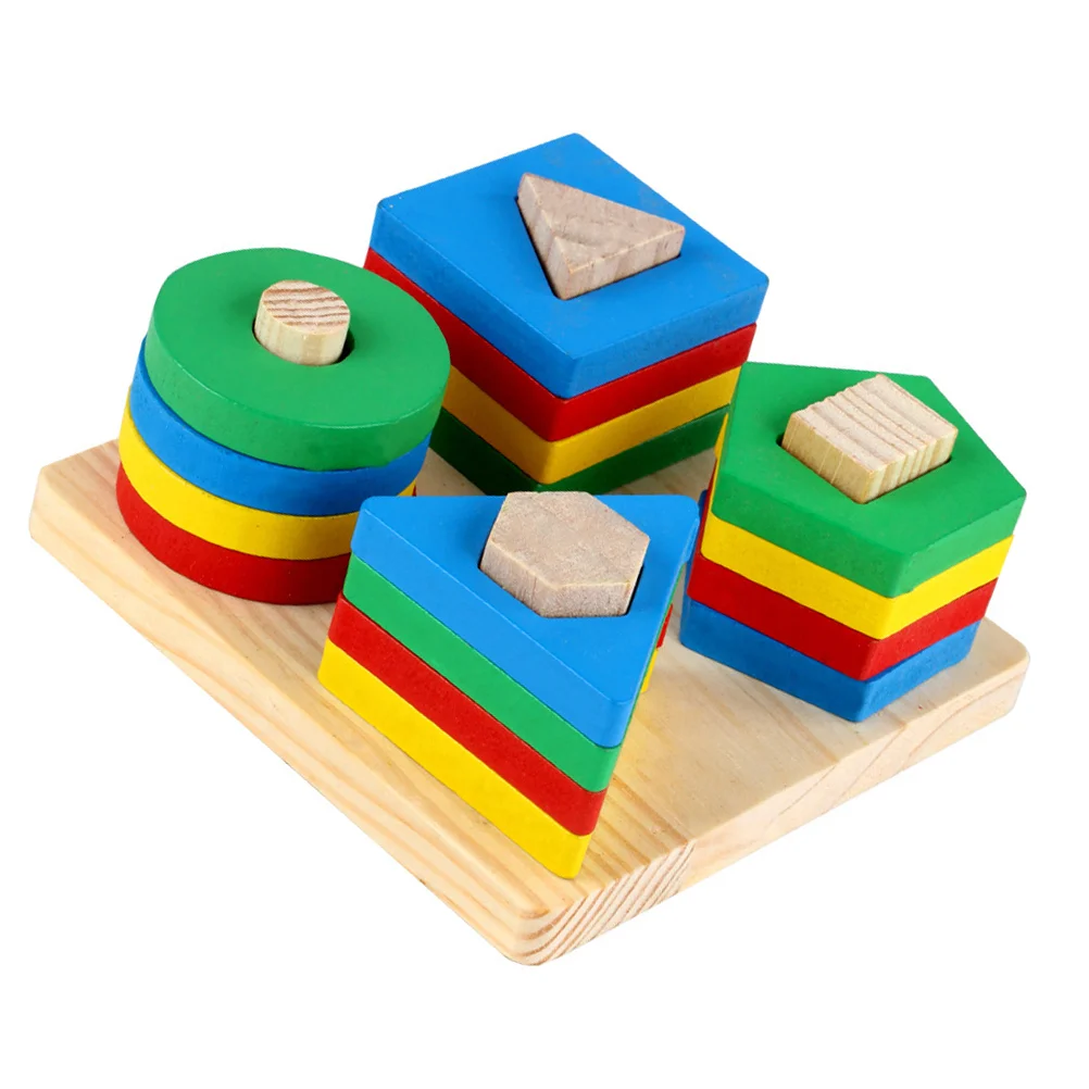 

Geometric Toys Educational Playthings Cognition Wooden Baby Early Children Block Geometry Pillar Blocks