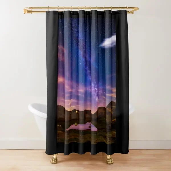 

Mountain Shower Curtain Starry Night Shower Curtain Moon Shower Curtain,Lake Landscape Art Bathroom Shower Curtains Stars Nature