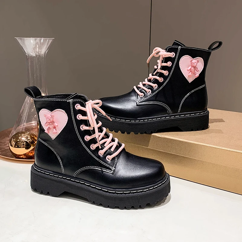 

Autumn Black Kawaii Women Ankle Boots Female Lolita Platform Boots Winter 2022 New Booties Fashion Luxury Thick Bottom Shoe Cute