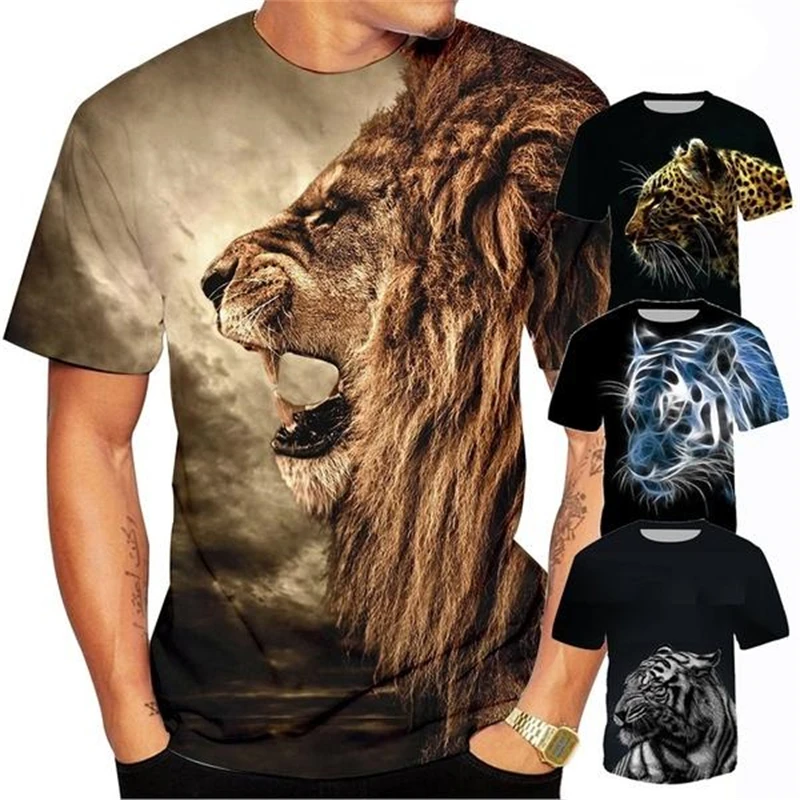 

New Summer 3d T Shirt Animal Tiger /Panther/Lion Hip Hop Rock Personality Creative O-Neck Handsome Men Tee Shirt Black Tops