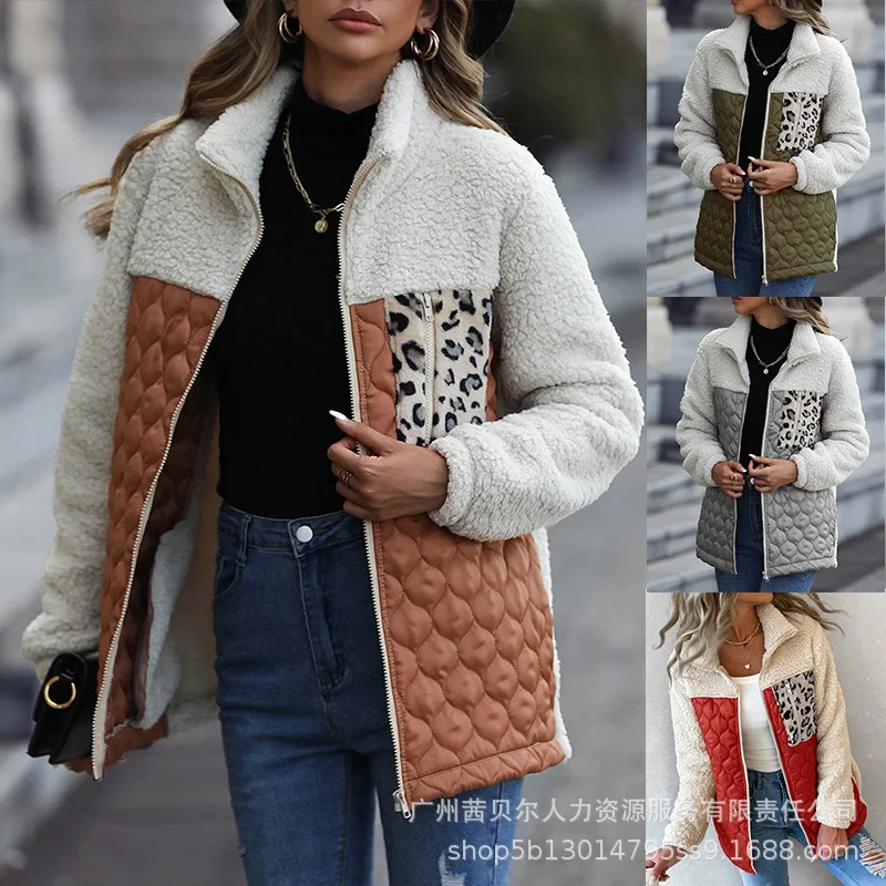

Женское пальто-пуховик с леопардовым принтом, толстая парка на молнии с отложным воротником, теплая зимняя куртка