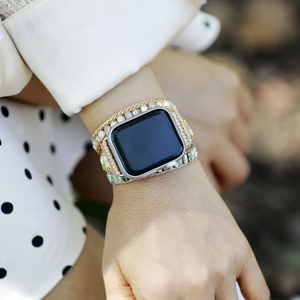 Romantic Shell Beads Aple Watch Band Woven 3 Strands Wrap Vegan Rope Wristwatch Strap Bracelet Men Women Jewellery Accessories |