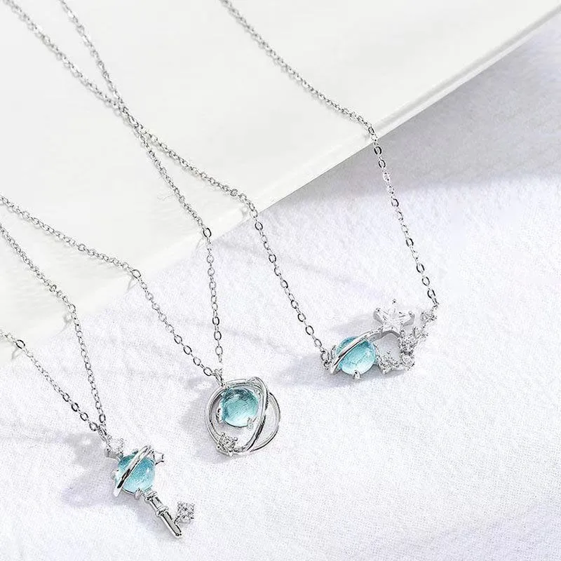 

Dreamy Glazed Planet Neck Chain Fresh and Wild Fantasy Universe Star Key Planet Necklace Pendant for Women Jewelry Choker