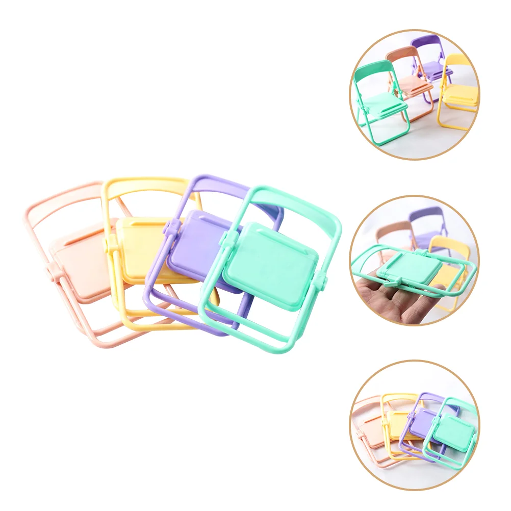 

4 Pcs Plastic Folding Chair House Dollhouse Furniture Toy Photo Props Toddler