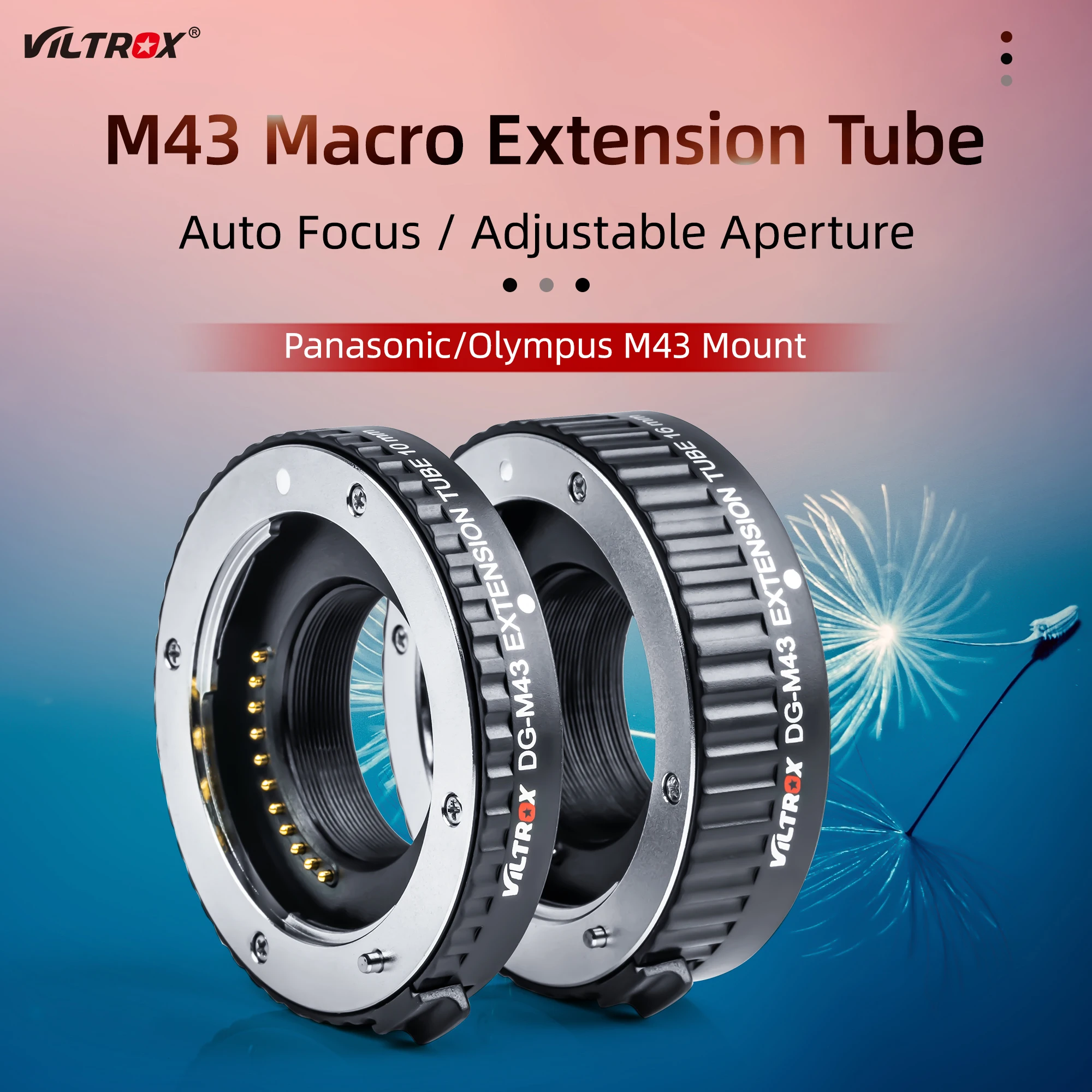 Фото Viltrox DG-M43 электронный металлический адаптер для макроудлинительной линзы с автофокусом AF, 10 мм, 16 мм для Panasonic Olympus M43 с креплением для камеры №1