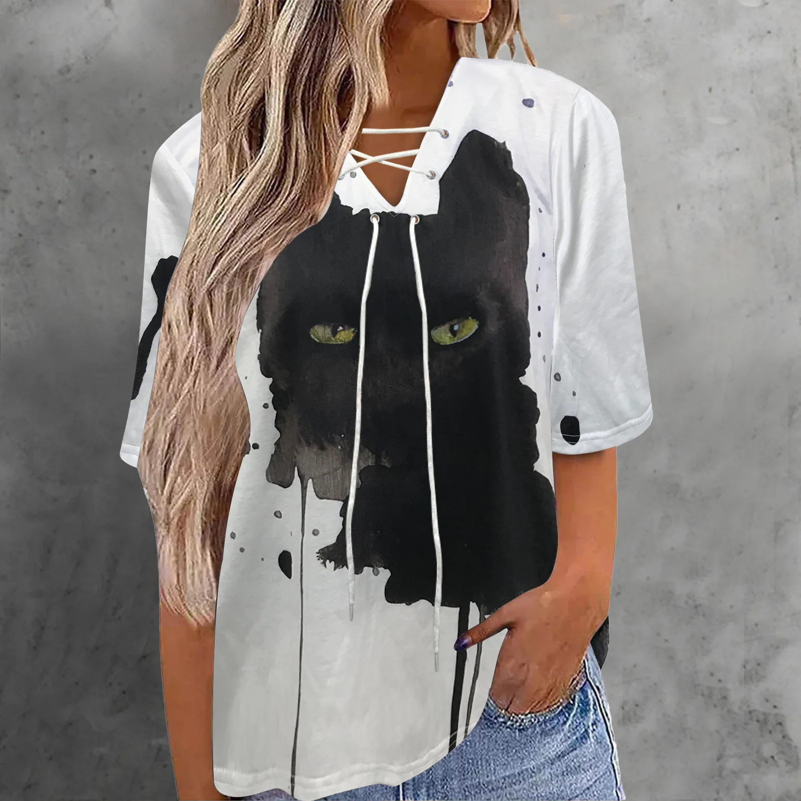 

Women's Summer New Casual Loose Short-sleeved Top Fashion Commuter Printing All-match Five-point Sleeve T-shirt Female & Lady