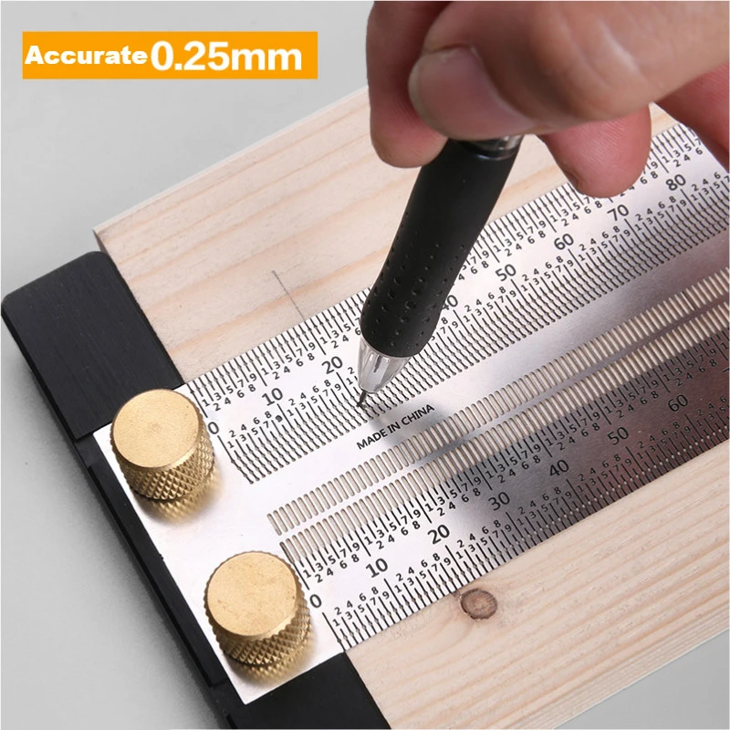 

High-Precision Scale Ruler T-Type Hole Ruler Stainless Woodworking Scribing Mark Line Gauge Carpenter Measuring Tool