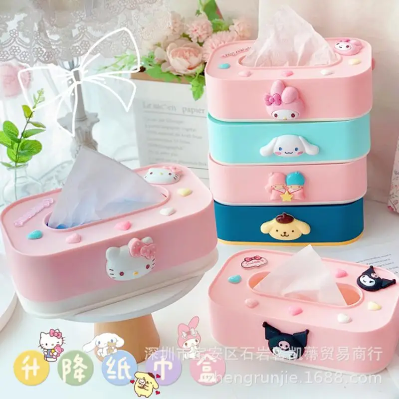 

Kawaii Sanrio Accessories Room Decoration Hello Kittys Cinnamoroll Mymelody Kuromi Cartoon Cute Paper Tissue Box Anime Doll Gift