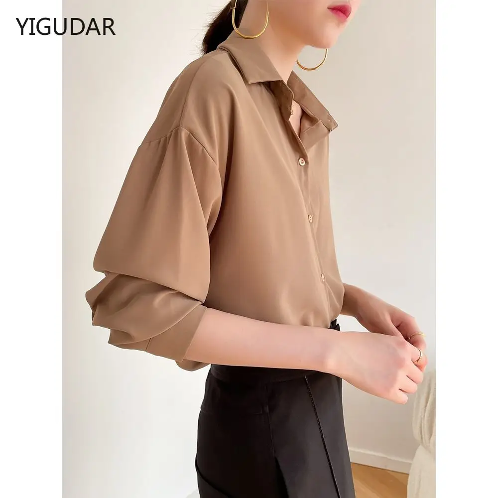 

Белая женская джинсовая рубашка из хлопка 100% блузка 2022 элегантная Осенняя Базовая рубашка цвета хаки с длинным рукавом красивые женские блузки