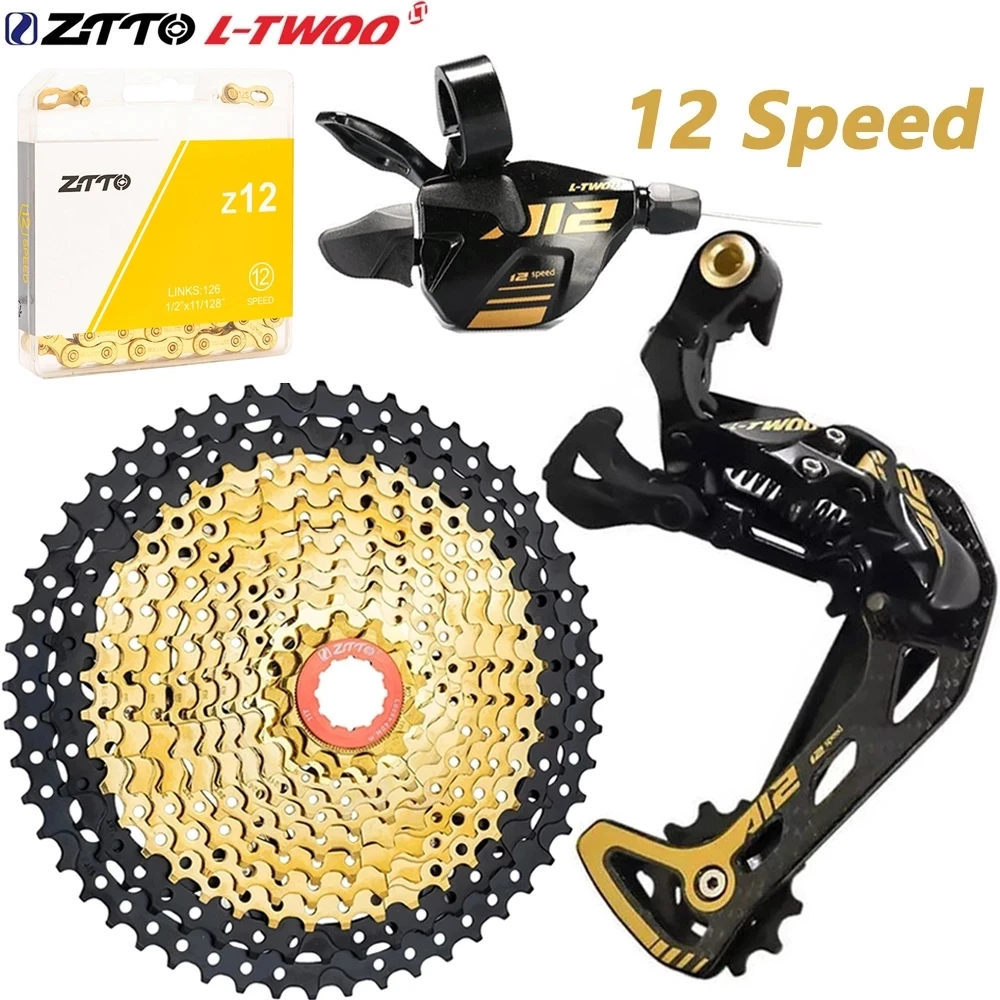 

ZTTO Bicycle Cassette 12 Speed 11-52T MTB 12V Sprocket A12 1X12 Gold Shifter Lever Carbon Cage Derailleur Set 12V Gold Chain