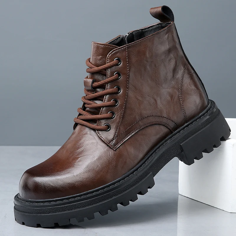 Мужские эластичные ботинки на платформе удобные модные износостойкие уличные