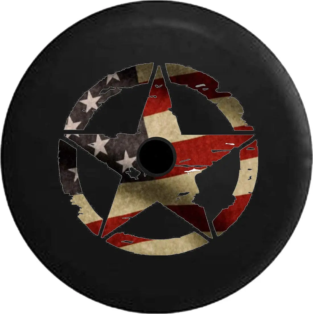 

JL Spare Tire Cover Oscar Mike Military Star WW2 Vintage American Flag (Fits: JL Accessories 2018-21 Rear Camera Hole) Size 33 i