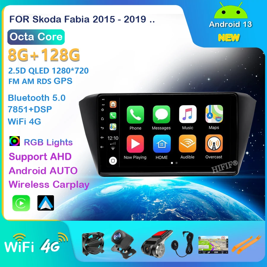 Экран Android 13 для Skoda Fabia 3 III 2015-2019 автомобильное мультимедийное радио стерео GPS