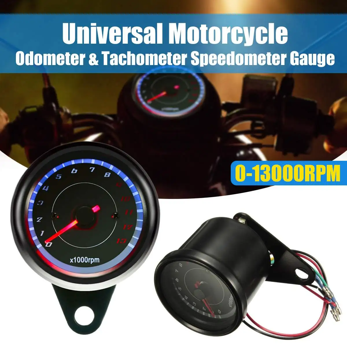 

Universal Motorcycle Tachometer Gauge 13000 RPM Red+Blue Backlight 12V Speedometer Gauge For Honda/BMW/Yamaha/Suzuki/Kawasaki