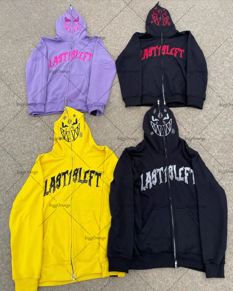 

American High Street Hip-hop Devil Oversized Hoodie Female Y2K Retro Harajuku Jacket Casual Trend Loose Zipper Sweatshirt Men