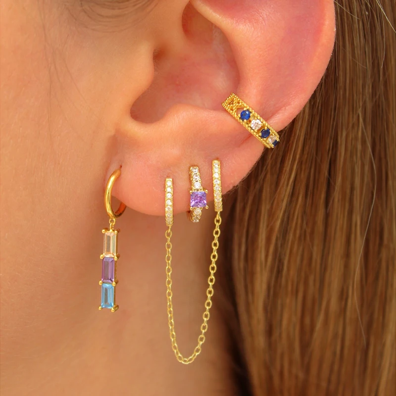 ISUEVA Позолоченные двойные петли, кисточки, цепочка, висячие, разноцветные циркониевые серьги, оптовая продажа ювелирных изделий