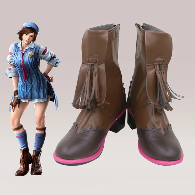 Фото Tekken8 Asuka Kazama, обувь для косплея, ботинки из искусственной кожи для Хэллоуина, Рождества, карнавала, ролевых игр, реквизит для вечеринок для женщин и мужчин №1