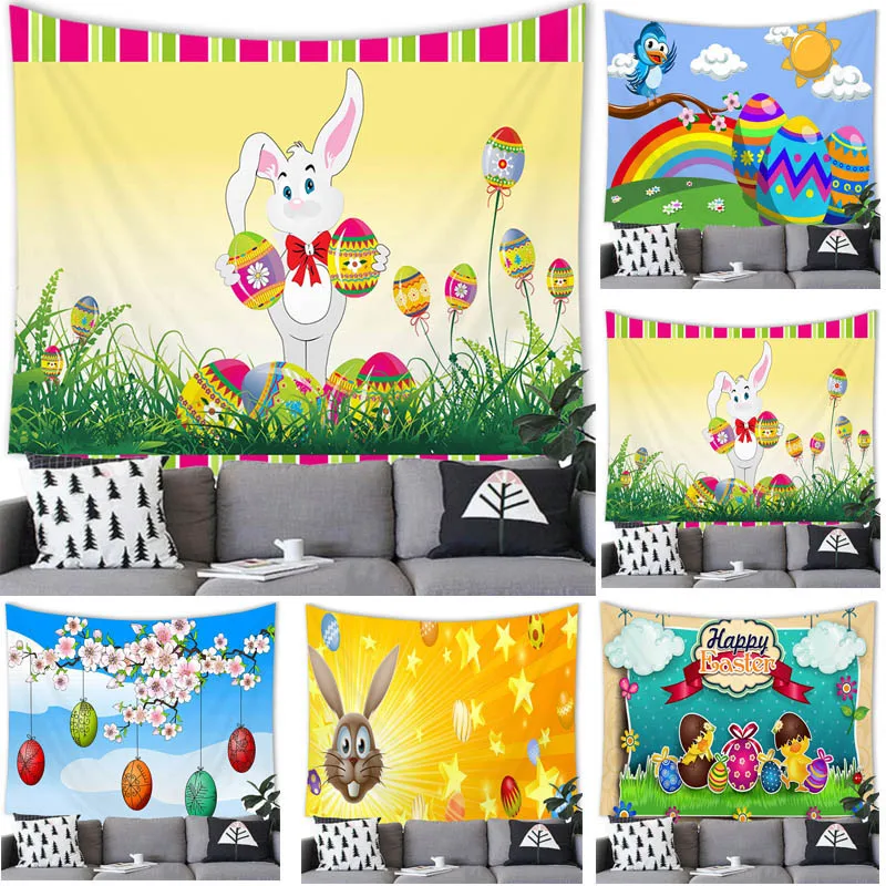 

Easter Tapestry Wall Hanging Happy Easter Egg Rabbit Decor Tapestry Wall Hanging Easter Bunny Party Home Decoration Background