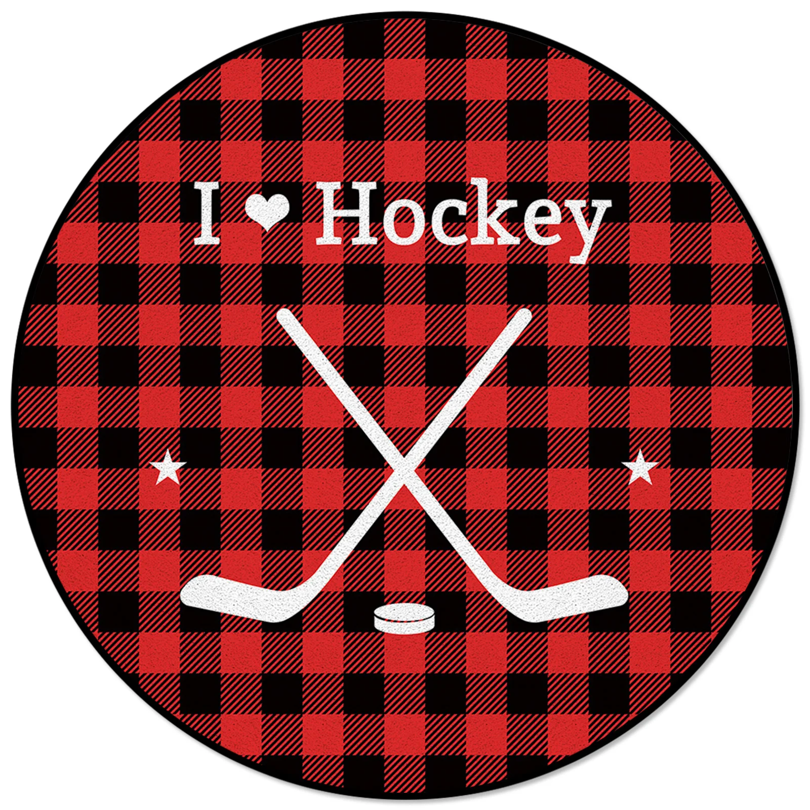 

Sport Hockey I Love Hockey Red Plaid Background Rugs And Carpets For Home Living Room Round Rug For Children Rooms Non-slip