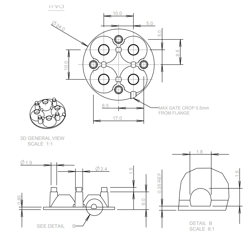 10622 Узкие точечные простые светодиодные линзы TIR 24 мм (D) x 7 5 (В) Фонарик DIY Quad LENs
