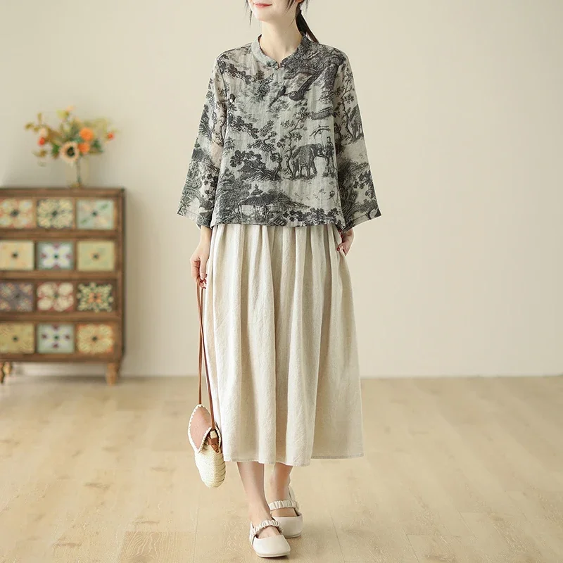 Модифицированный женский топ Hanfu из тонкой рами в китайском стиле свободные