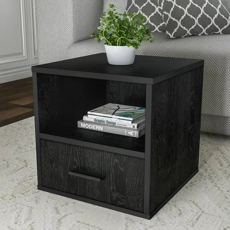 

Cube End Table with Drawer, Black