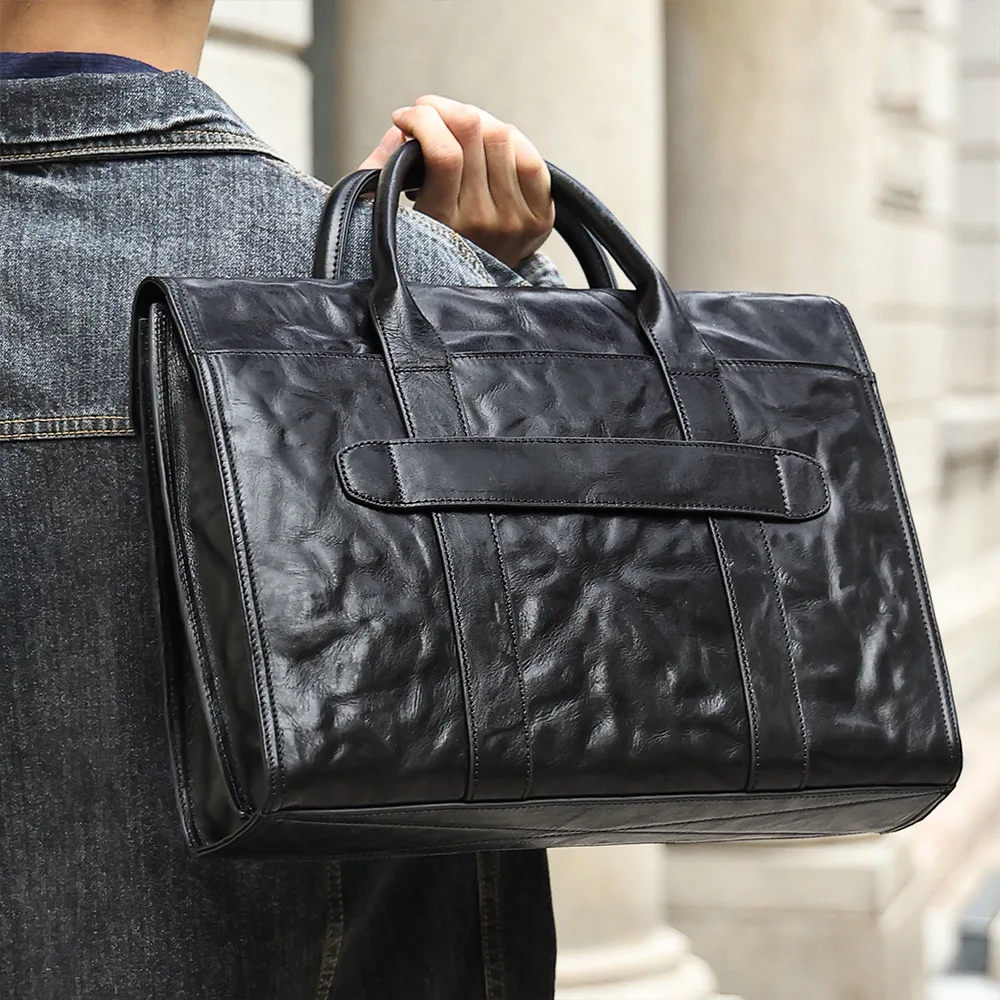 New Leather Men's Briefcase British Business Computer Bag Men's Handbag Horizontal Cowhide Briefcase