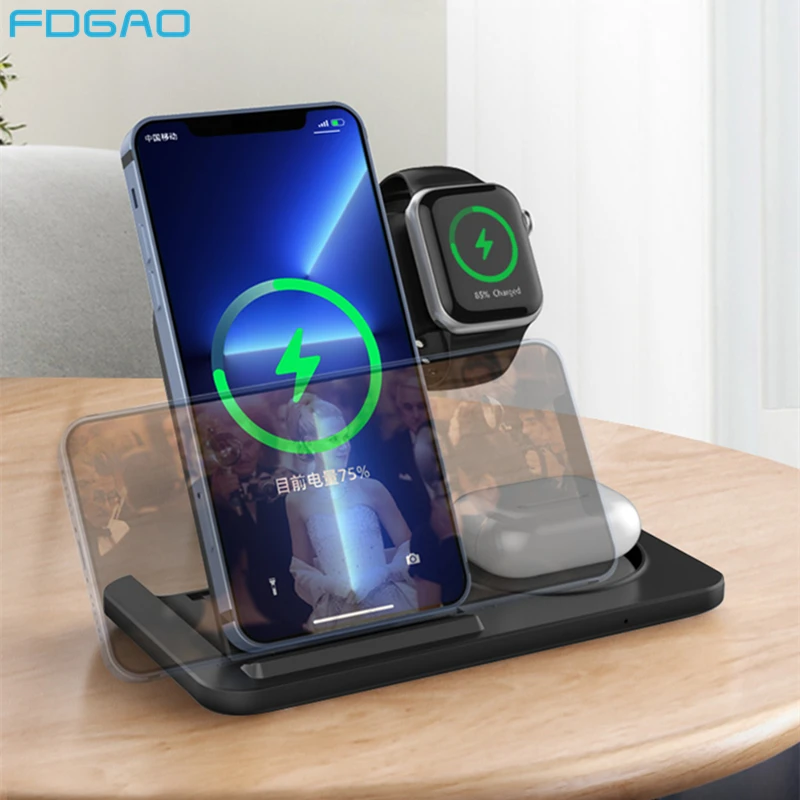 

3 in 1 15W Fast Wireless Chargers Stand Foldable for iPhone 14 13 12 11 8 Samsung S22 S21 For Apple Watch 8 7 6 SE 5 AirPods Pro
