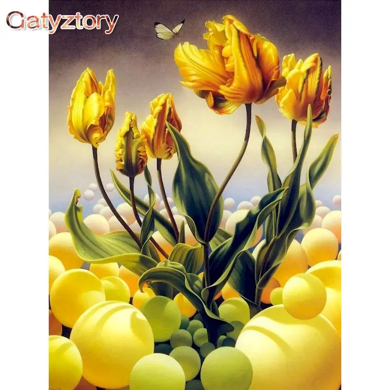 

GATYZTORY 60x75cm Paint By Numbers With Frame Handwork Coloring By Numbers Yellow Flowers Number Painting Crafts Home Decor