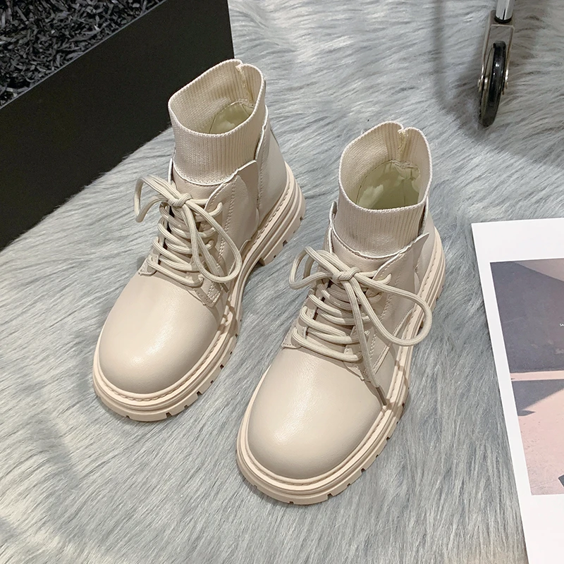 

BKQU Autumn and Winter Women's 2022 Students Low-tube Thick Bottom Wild Flying Woven Elastic Sleeve Thick Bottom Non-slip Boots