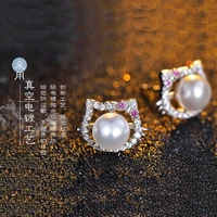 s925 sterling silver kitty cat earrings korean fashion students freshwater pearl earrings personalized jewelry anime