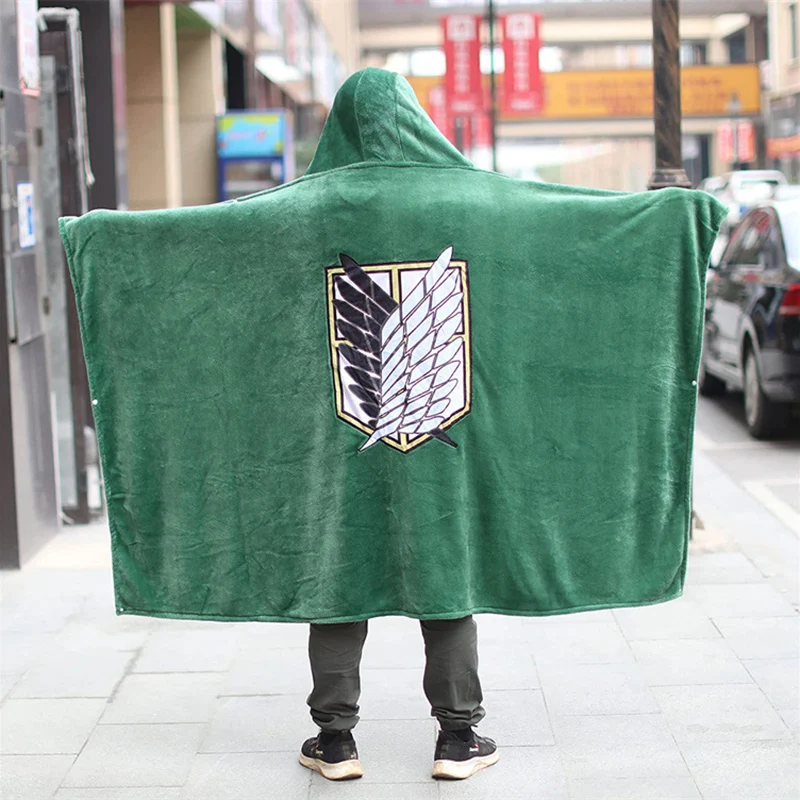 

Attack on Titan Blanket Cloak Shingeki No Kyojin Flannel Fleece Blanket Cosplay Hooded Cloak Shawl Wrap Nap Quilt Costume