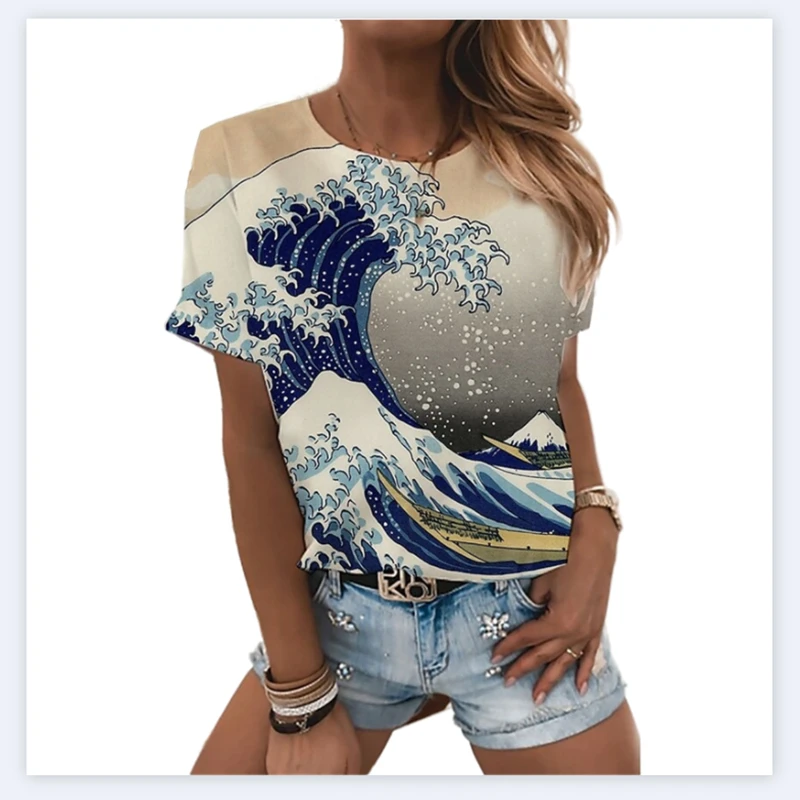 

Women's printed T-shirt o-neck short sleeve sexy retro summer new T-shirt 2022
