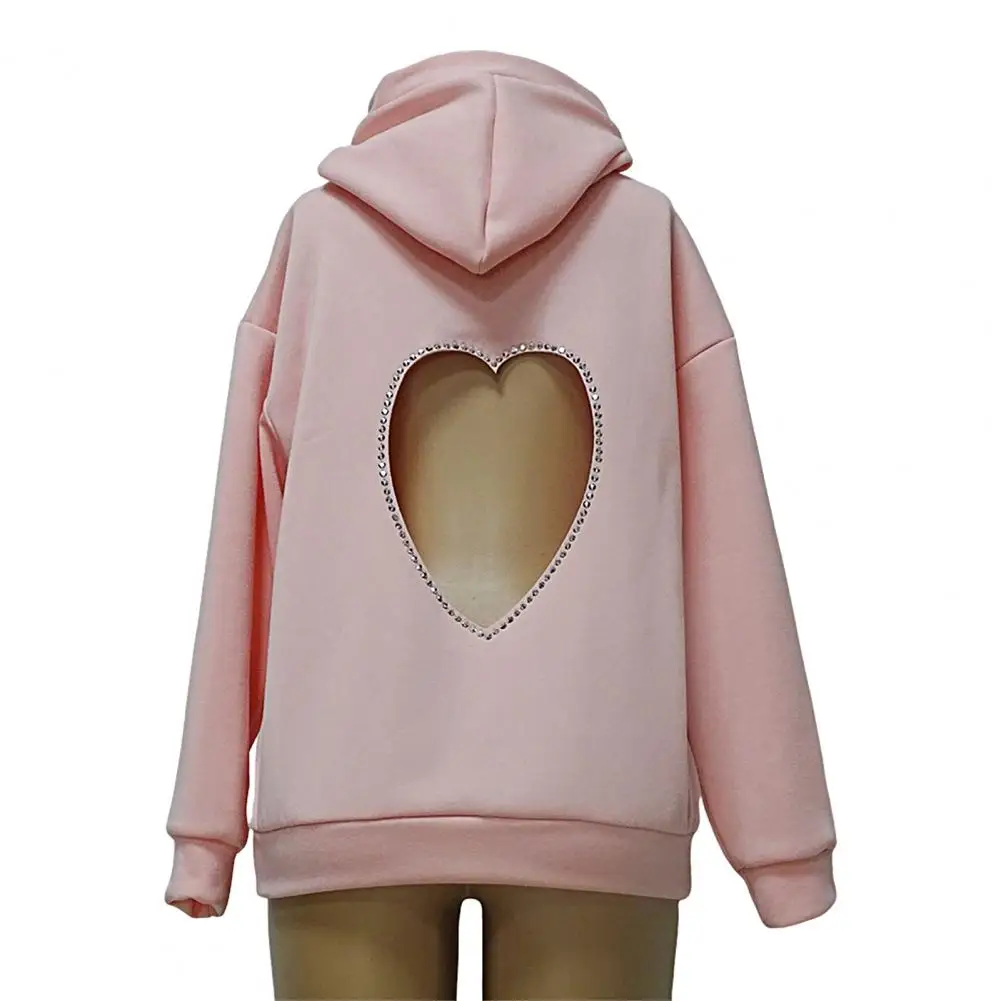 

Lady Autumn Hoodie Hollow Out Pullover Thermal Solid Color Spring Hoodie Spring Hoodie for Party