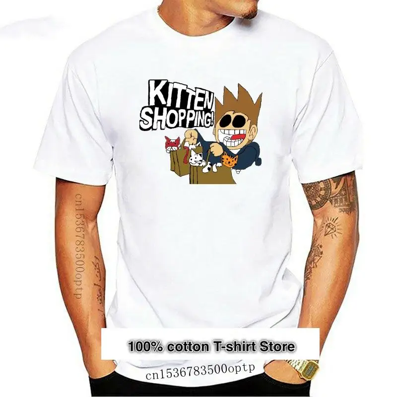 

Ropa 100% de algodón para hombre y mujer, camisa informal a la moda, Eddsworld Kitten Shopping, negra