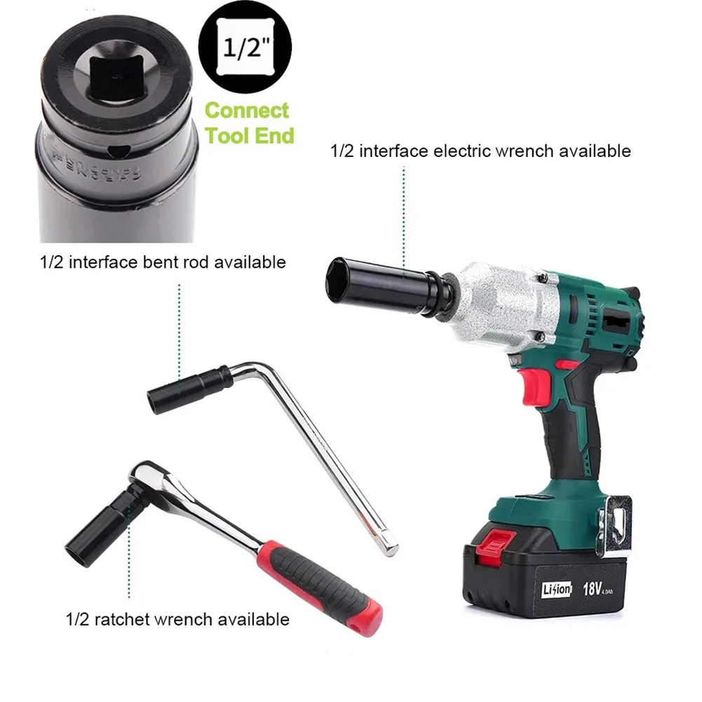 

1/2\" Drive Electric Impact Wrench Hex Socket Key And Heads Set 8-24mm Black Adapter Spanner Converter Hand Tool For Mechanics