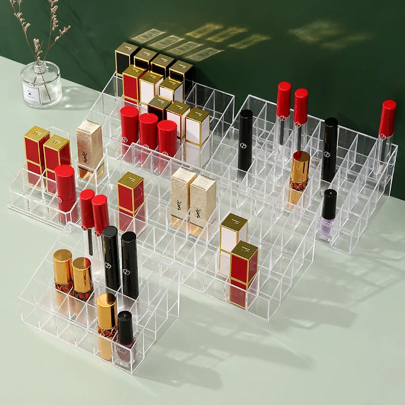 

9/24/36/40 Grid Lattice Trapezoid Plastic Transparent Makeup Display Rack Lipstick Stand Rack Cosmetic Organizer Holder Box
