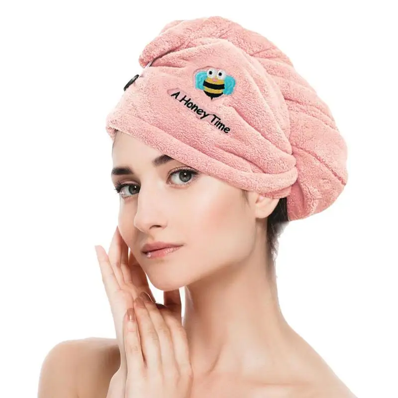 

Coral Microfiber Hair Towel Ultra Absorbent Quick Dry Hair Towels Cute Cartoon Coral Fleece Thickening Fast Drying Hair Turban