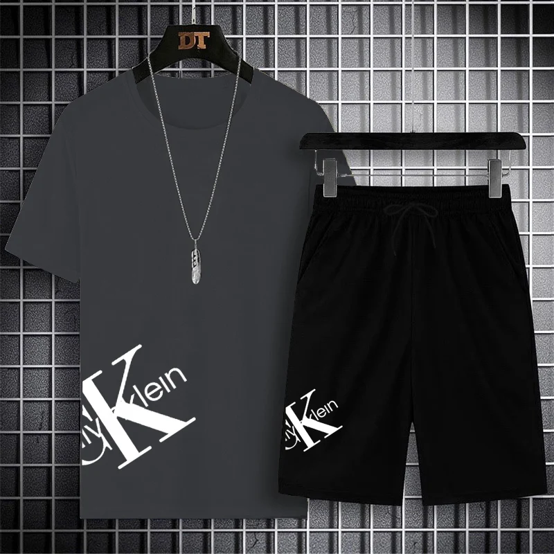 2023 Summer Men's Sportswear Set Brand Short Sleeve T-shirt+Shorts Two Piece Fitness Jogging Short Sleeve Shorts Sportswear Set