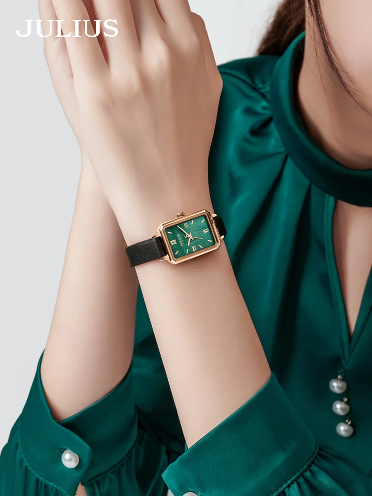 JULIUS Watch JA-1255 Slim Women Green Watch Leather Band Stylish Trendy Wristwatch For Ladies Dropshipping