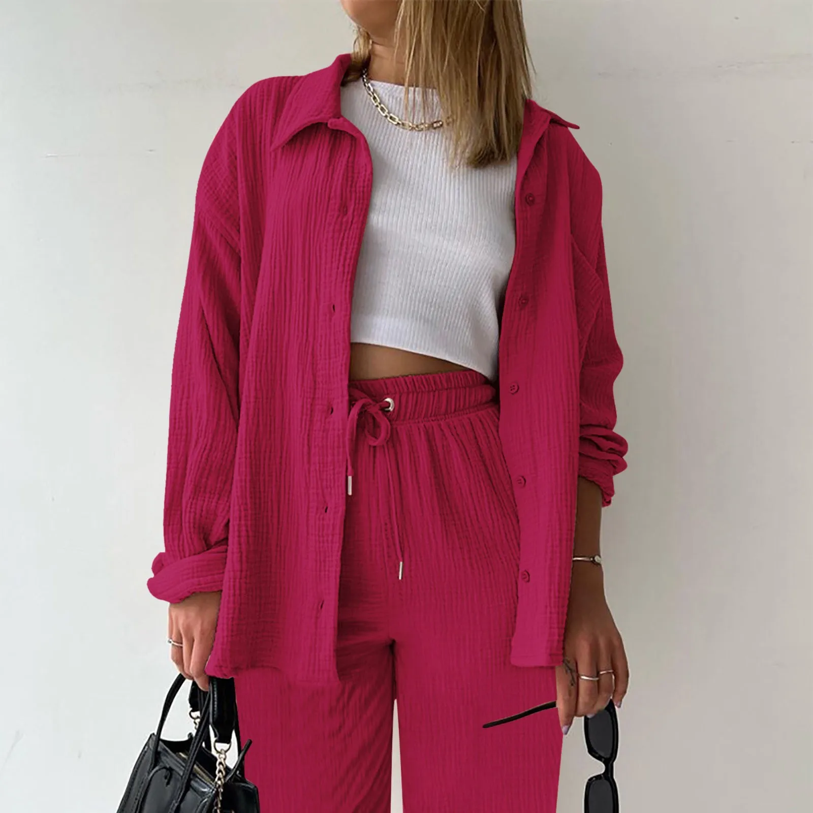 Женский Повседневный комплект длинных брюк однотонная одежда женский модный