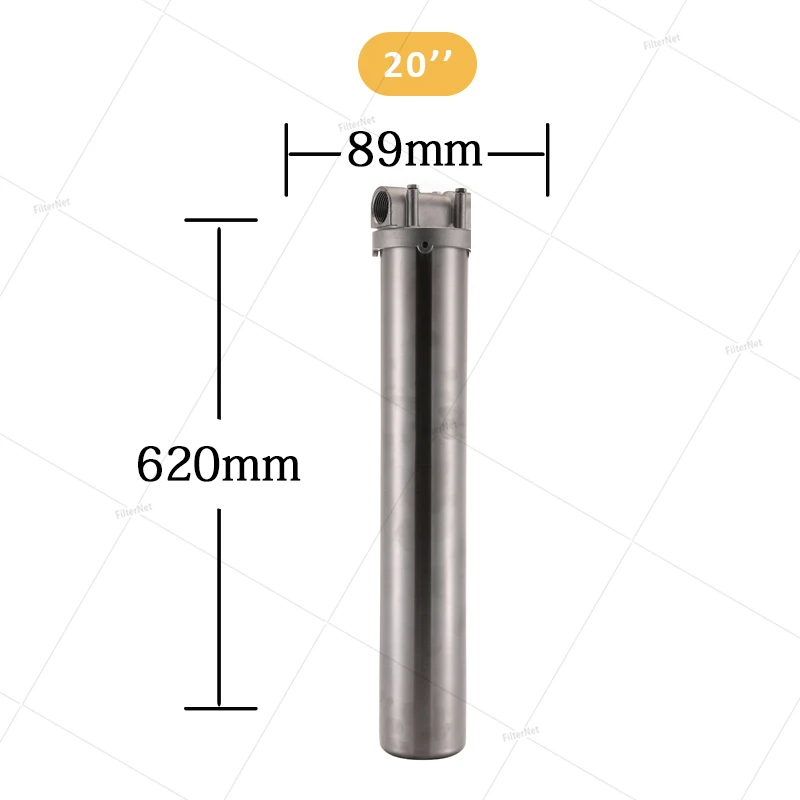 

Stainless Steel Filter Housing for 20" Cartridge, DN15DN20DN25 3/4" Npt Water Filter Housing for Whole House Water Purification